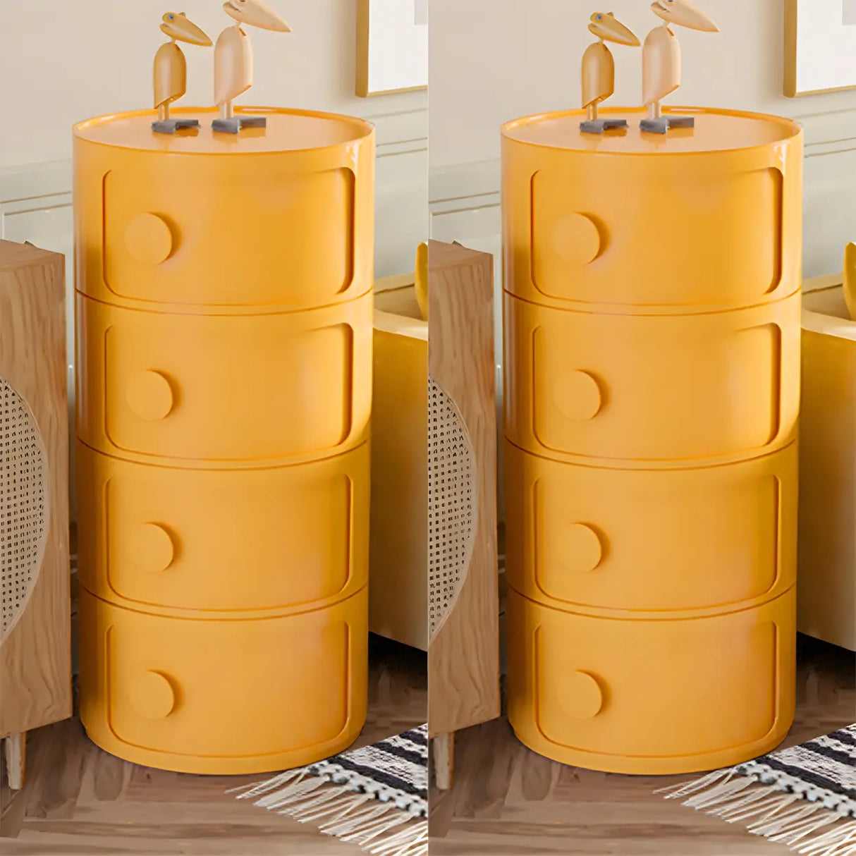 Round White Acrylic Modern Storage Cabinet Nightstand Image - 27