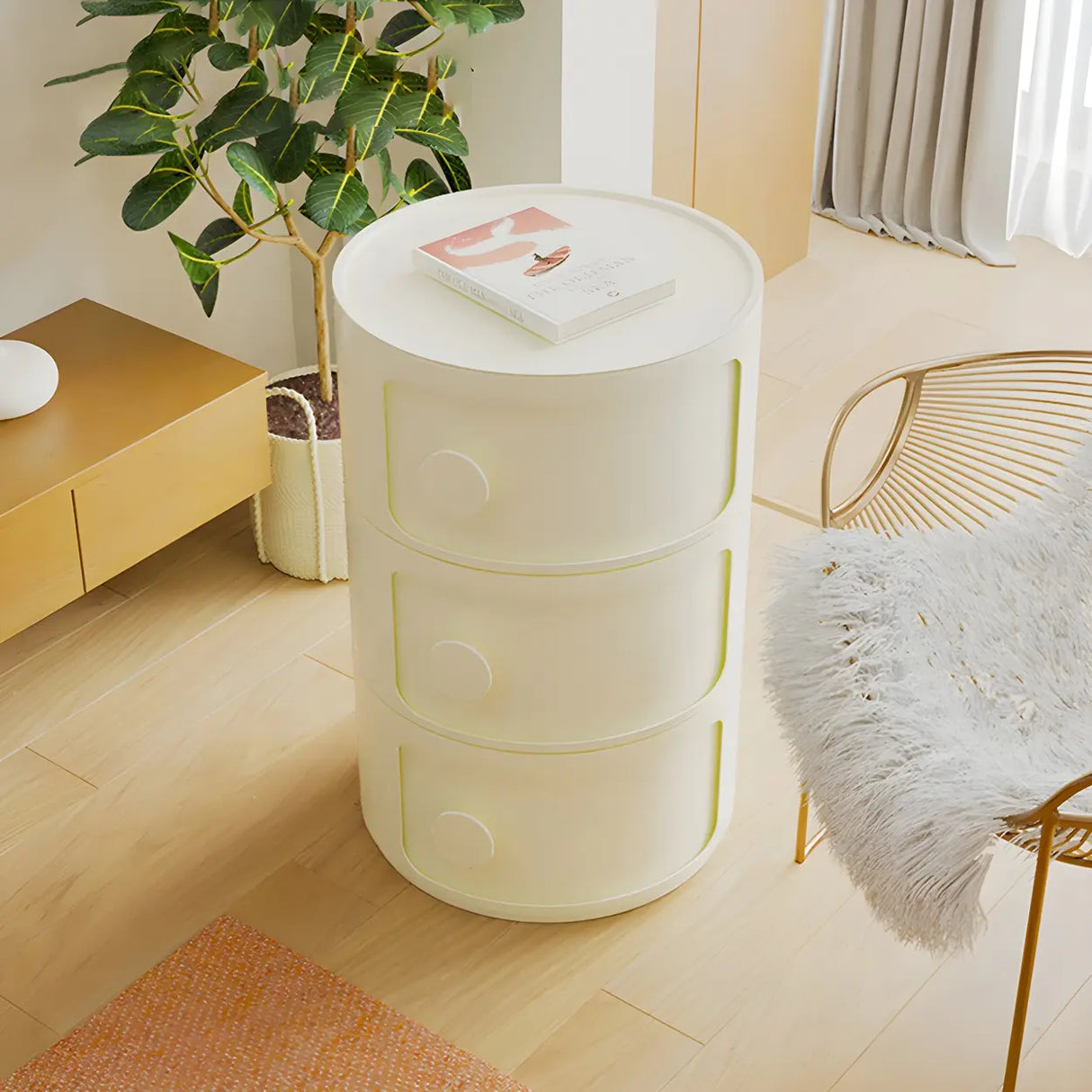 Round White Acrylic Modern Storage Cabinet Nightstand Image - 28