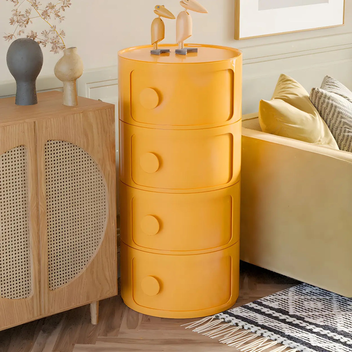 Round White Acrylic Modern Storage Cabinet Nightstand Image - 2