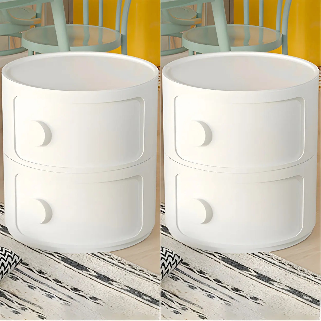 Round White Acrylic Modern Storage Cabinet Nightstand Image - 30