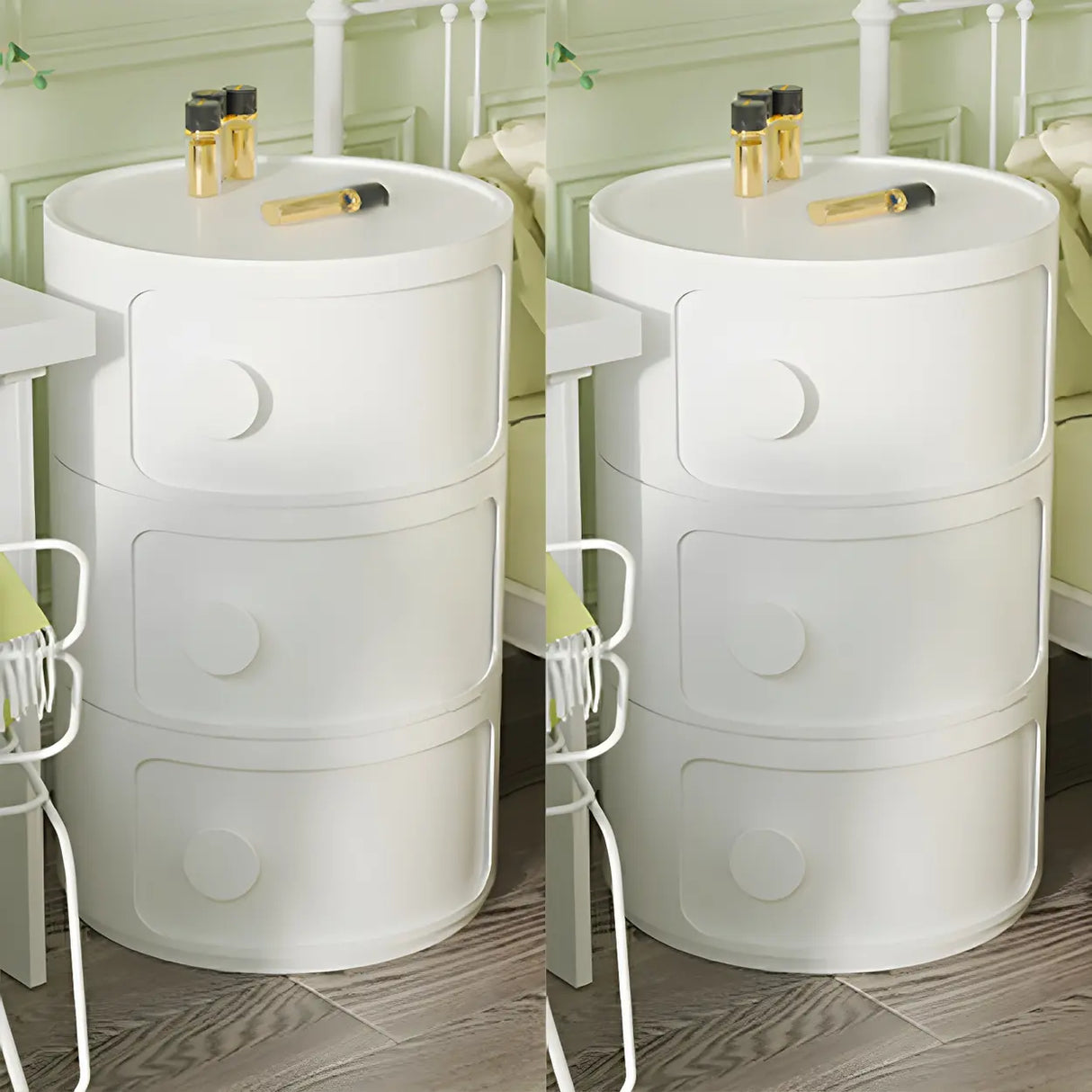 Round White Acrylic Modern Storage Cabinet Nightstand Image - 32