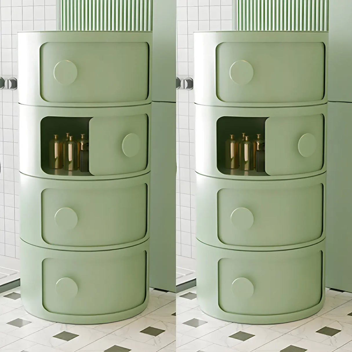 Round White Acrylic Modern Storage Cabinet Nightstand Image - 33