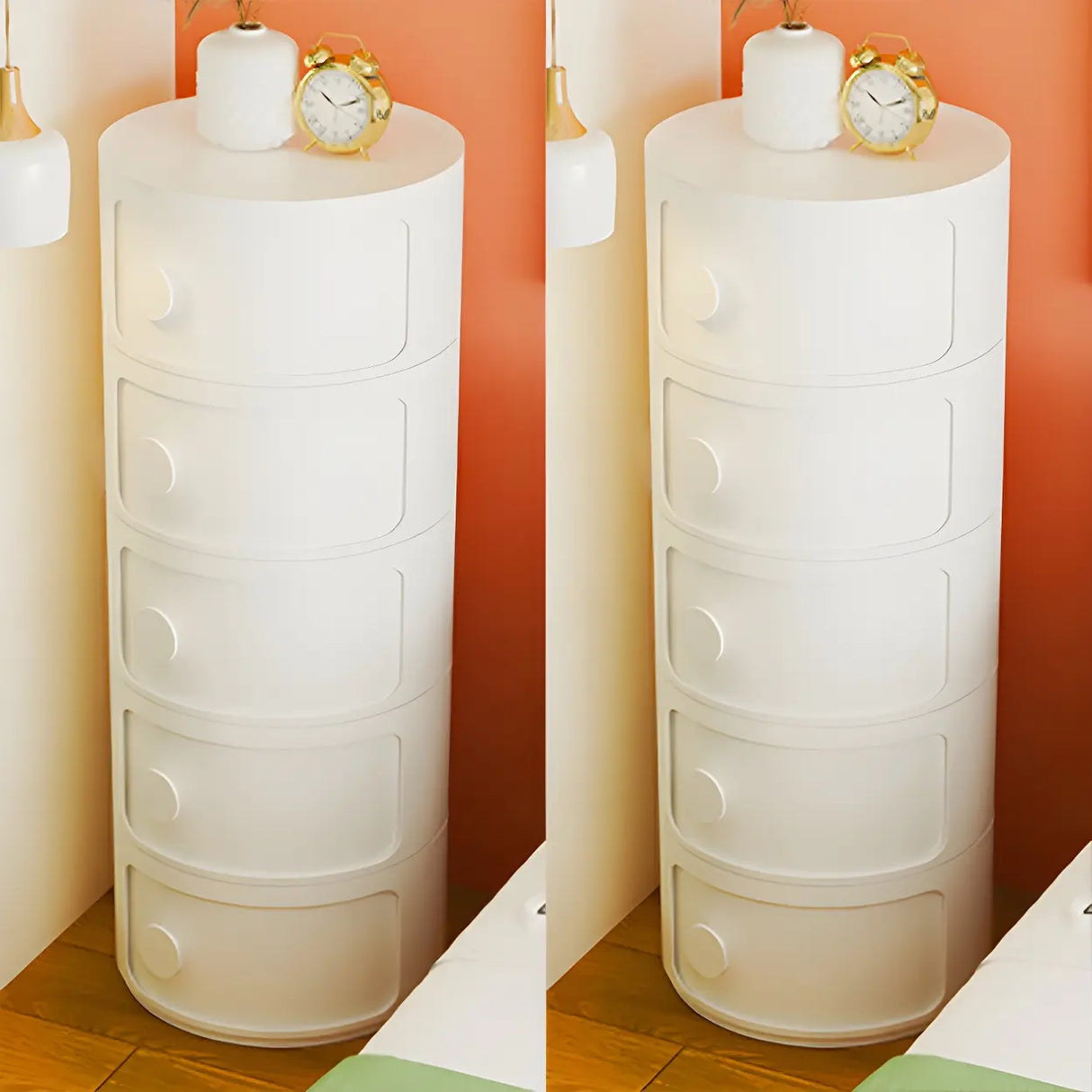 Round White Acrylic Modern Storage Cabinet Nightstand Image - 34