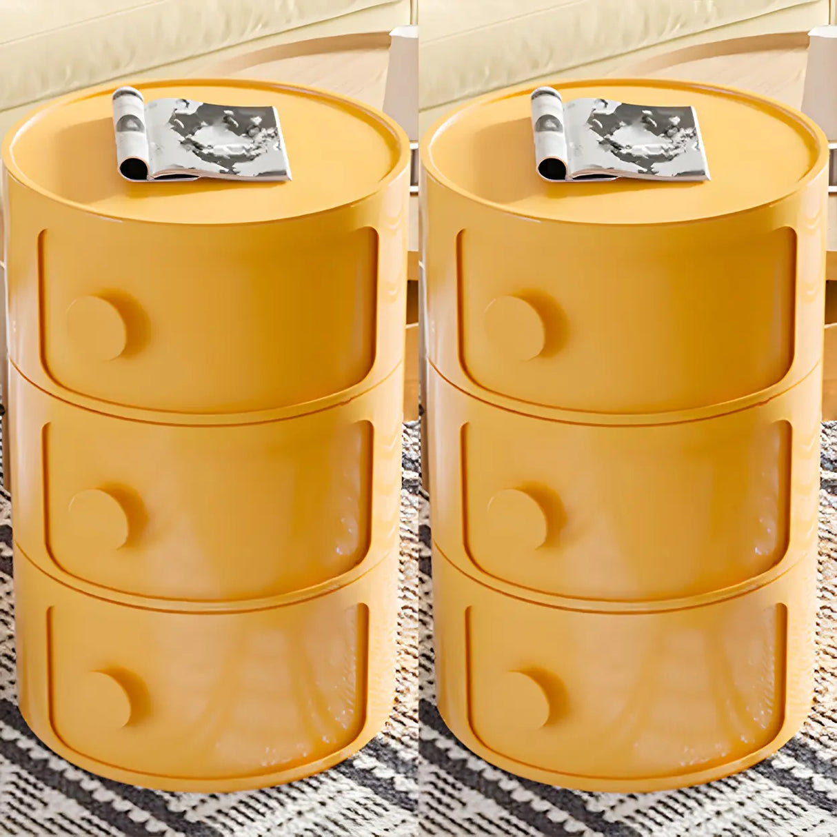 Round White Acrylic Modern Storage Cabinet Nightstand Image - 35