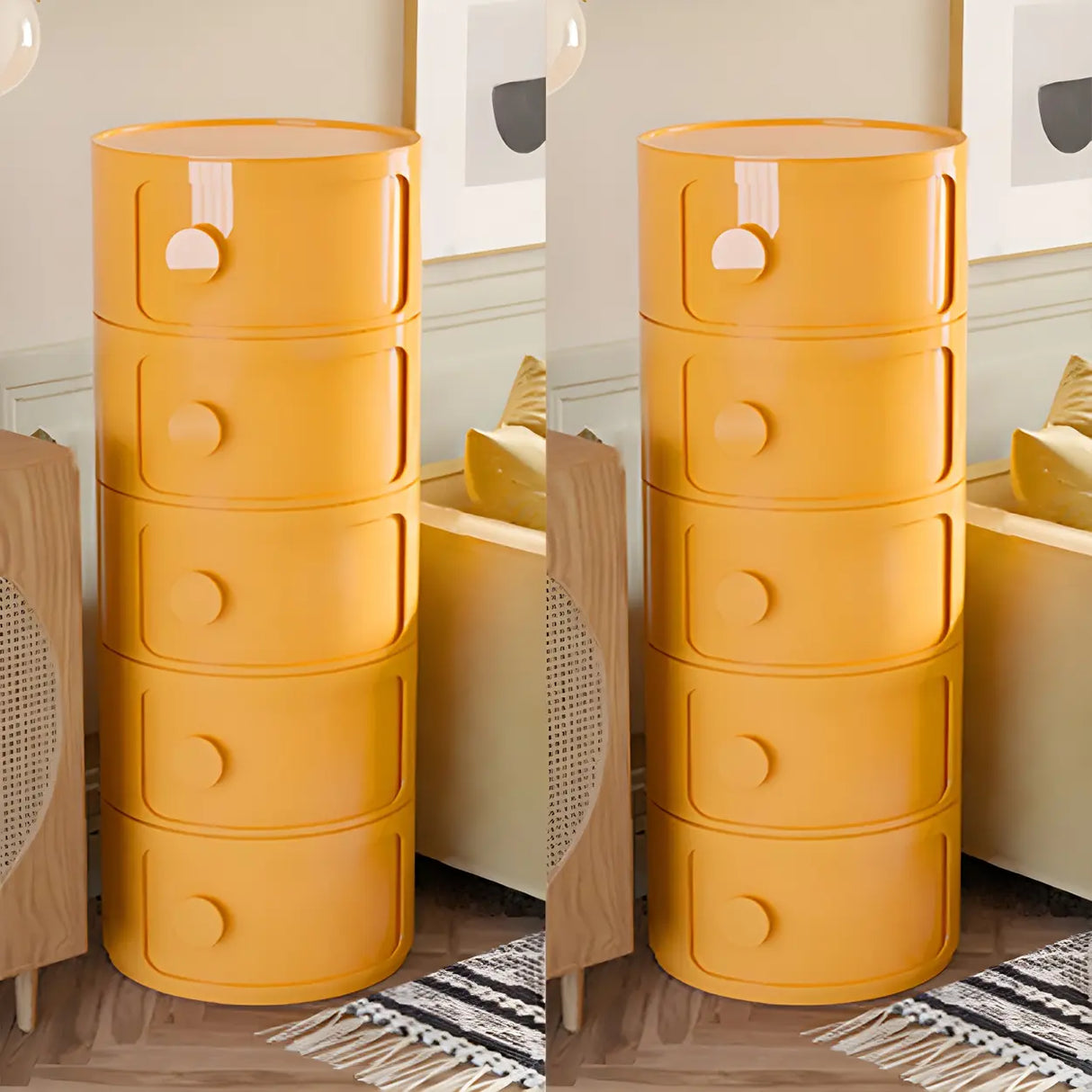 Round White Acrylic Modern Storage Cabinet Nightstand Image - 36