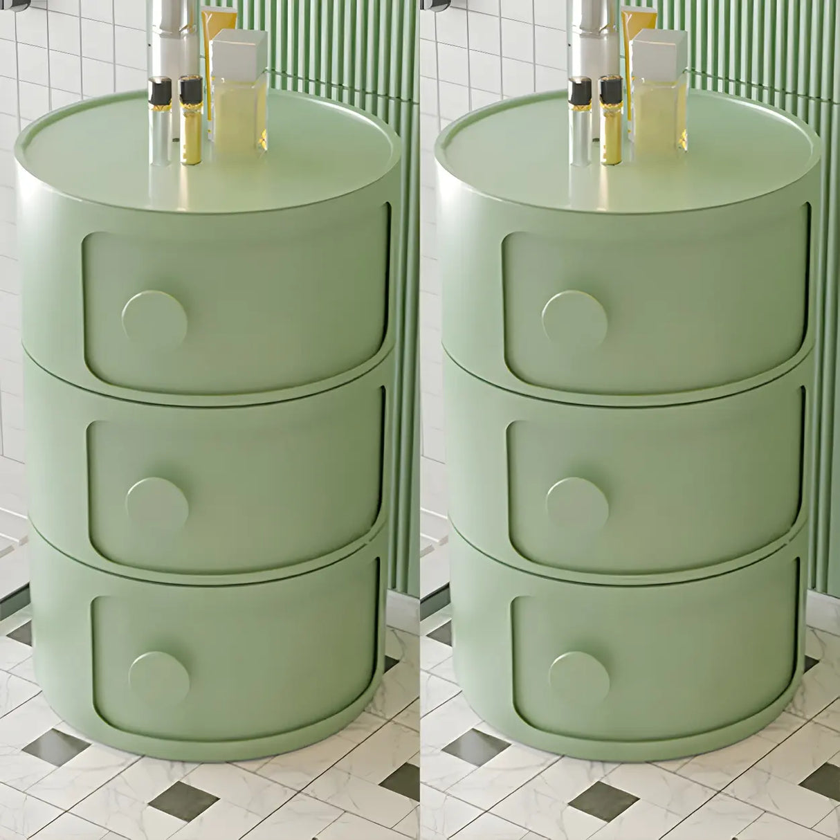 Round White Acrylic Modern Storage Cabinet Nightstand Image - 38