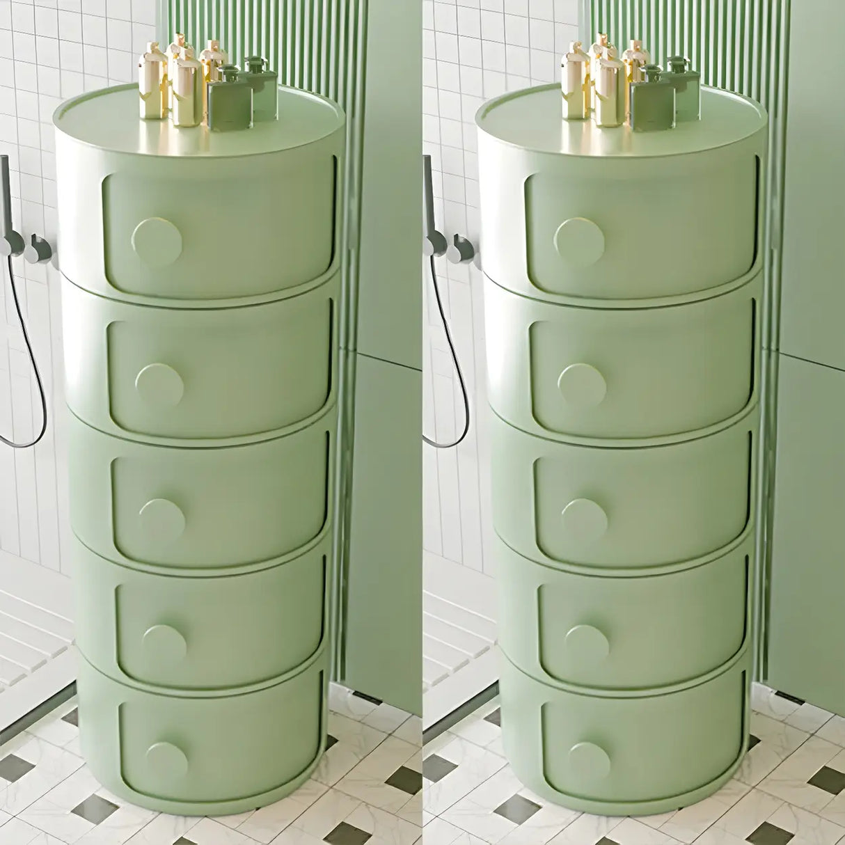 Round White Acrylic Modern Storage Cabinet Nightstand Image - 41