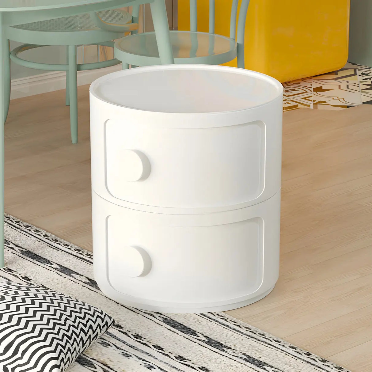 Round White Acrylic Modern Storage Cabinet Nightstand Image - 4