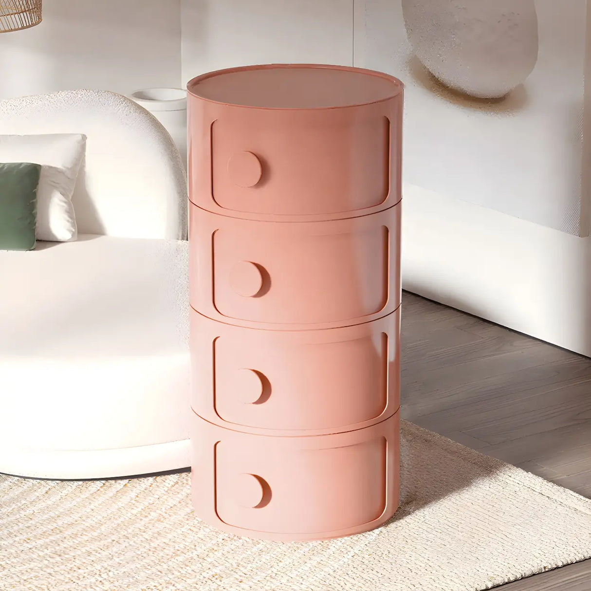 Round White Acrylic Modern Storage Cabinet Nightstand Image - 5