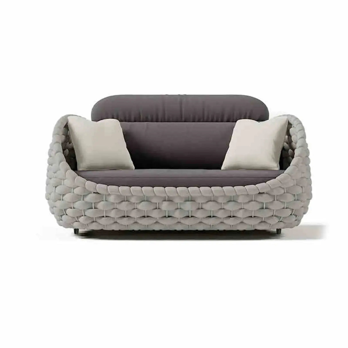 Round Wicker UV Resistant Gray Upholstered Patio Lounge Set Image - 11