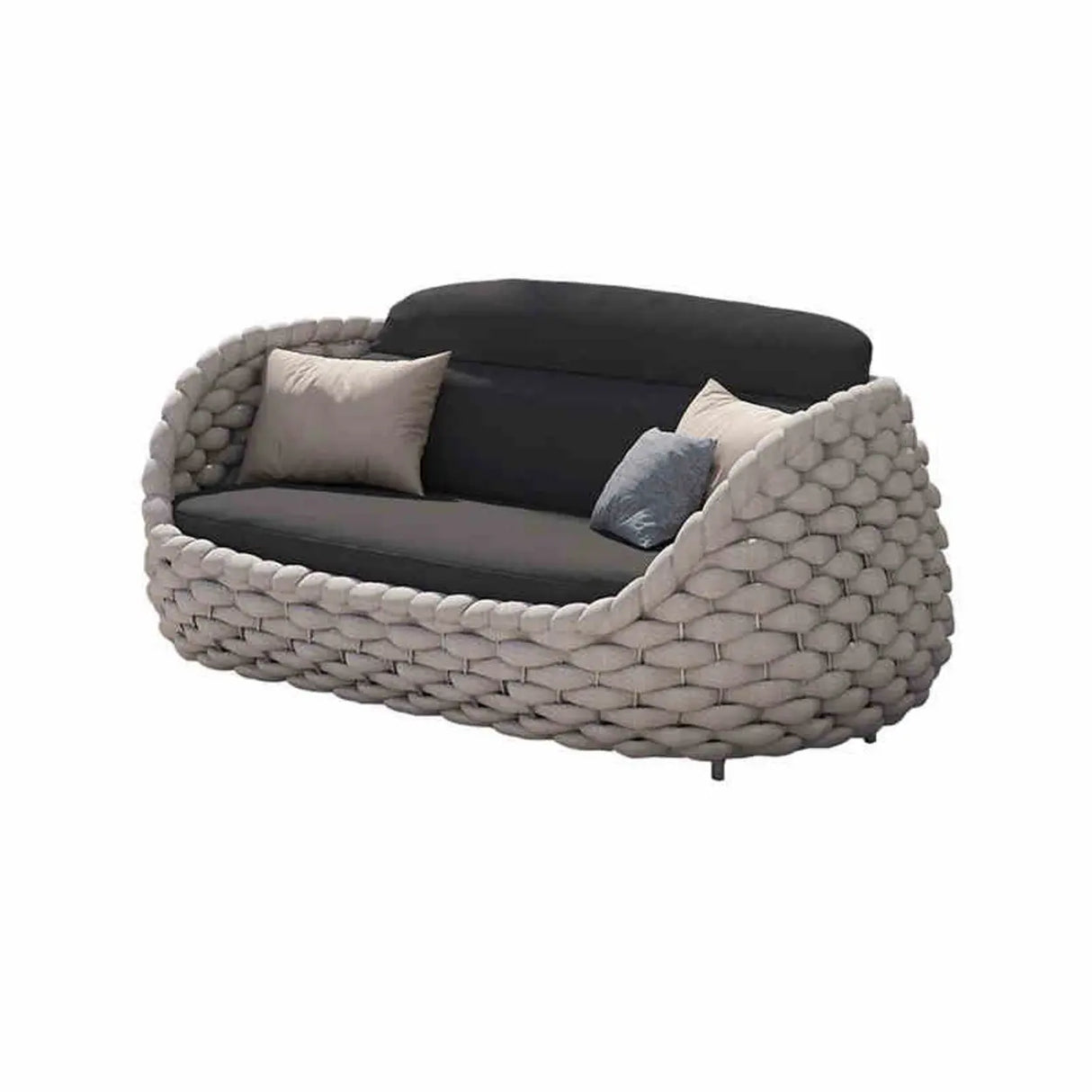 Round Wicker UV Resistant Gray Upholstered Patio Lounge Set Image - 13