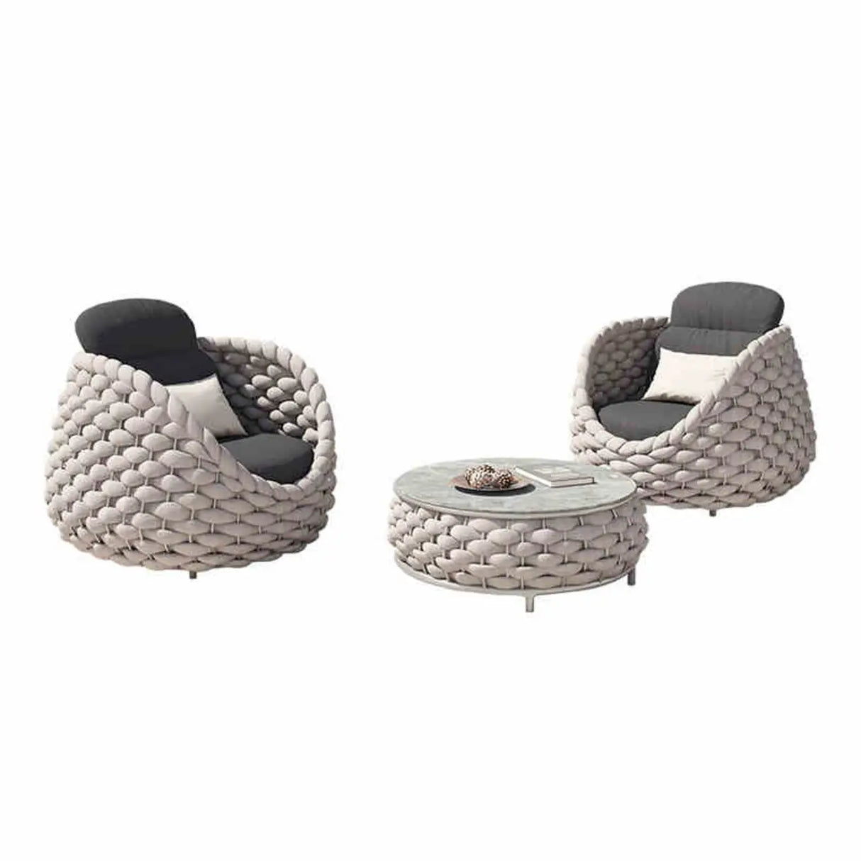 Round Wicker UV Resistant Gray Upholstered Patio Lounge Set Image - 15