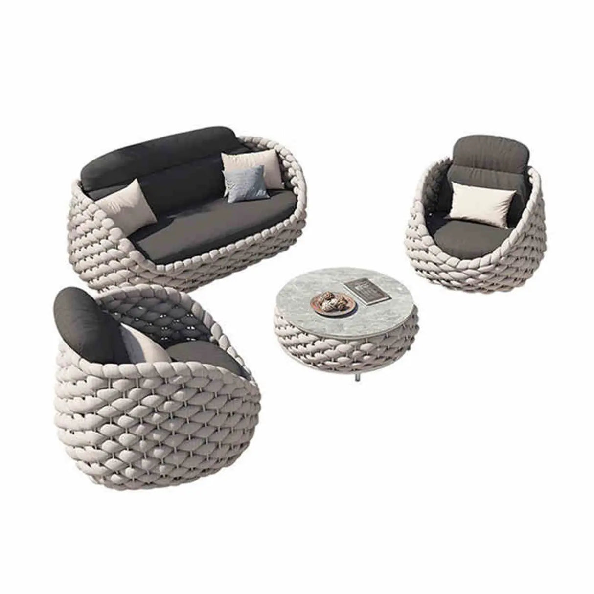 Round Wicker UV Resistant Gray Upholstered Patio Lounge Set Image - 16