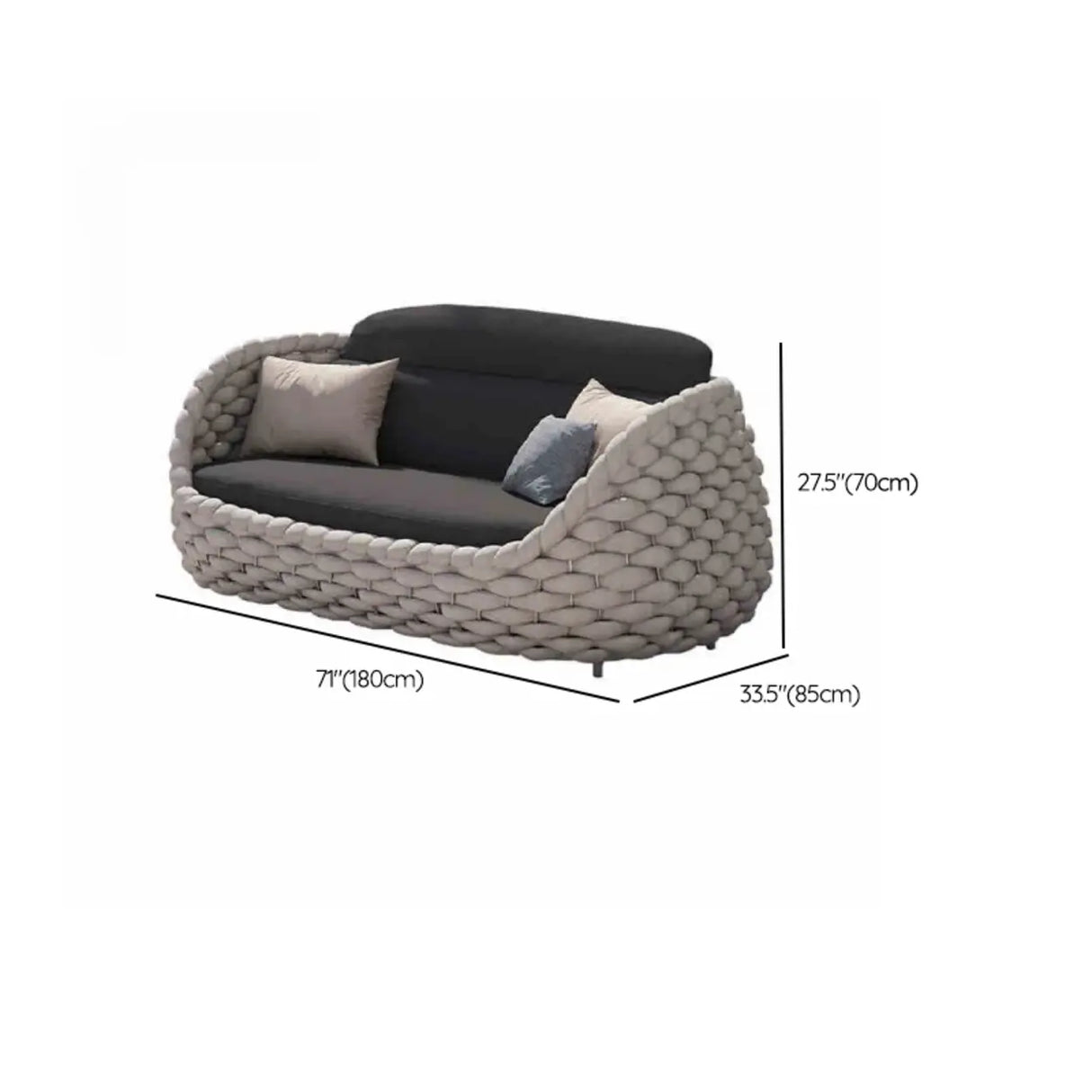 Round Wicker UV Resistant Gray Upholstered Patio Lounge Set Image - 19