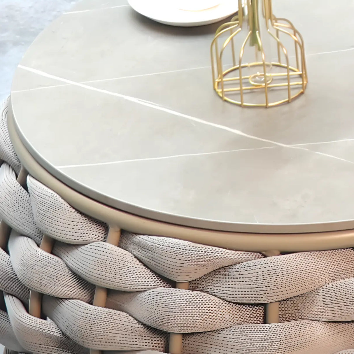 Round Wicker UV Resistant Gray Upholstered Patio Lounge Set Image - 8