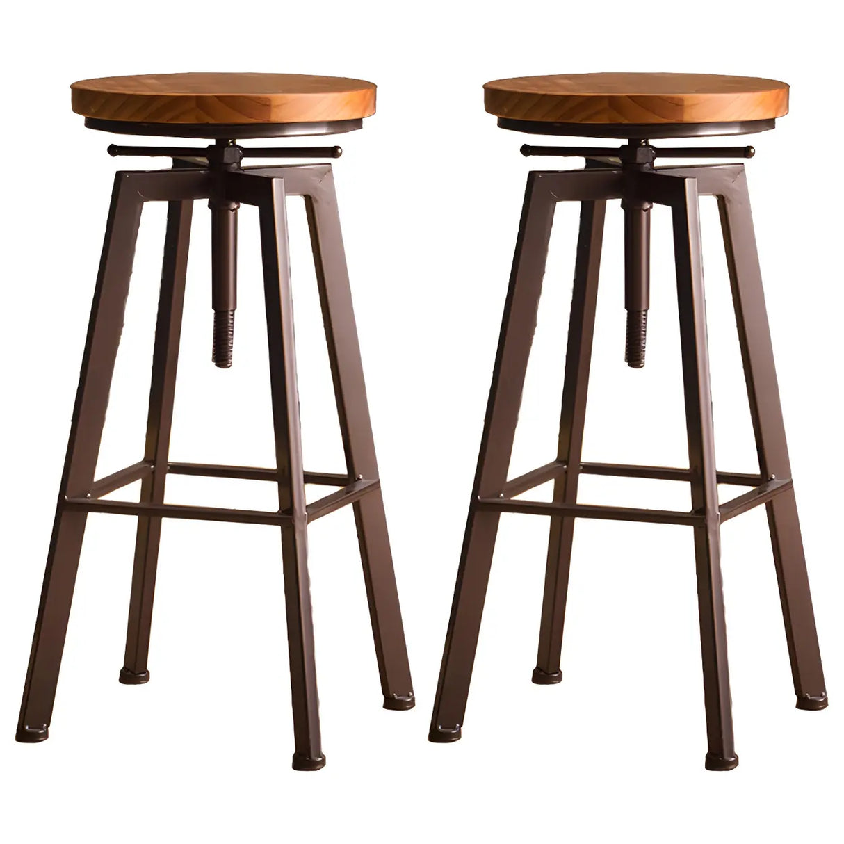 Round Wood Backless Metal Four Legs Counter Bar Stool Image - 11