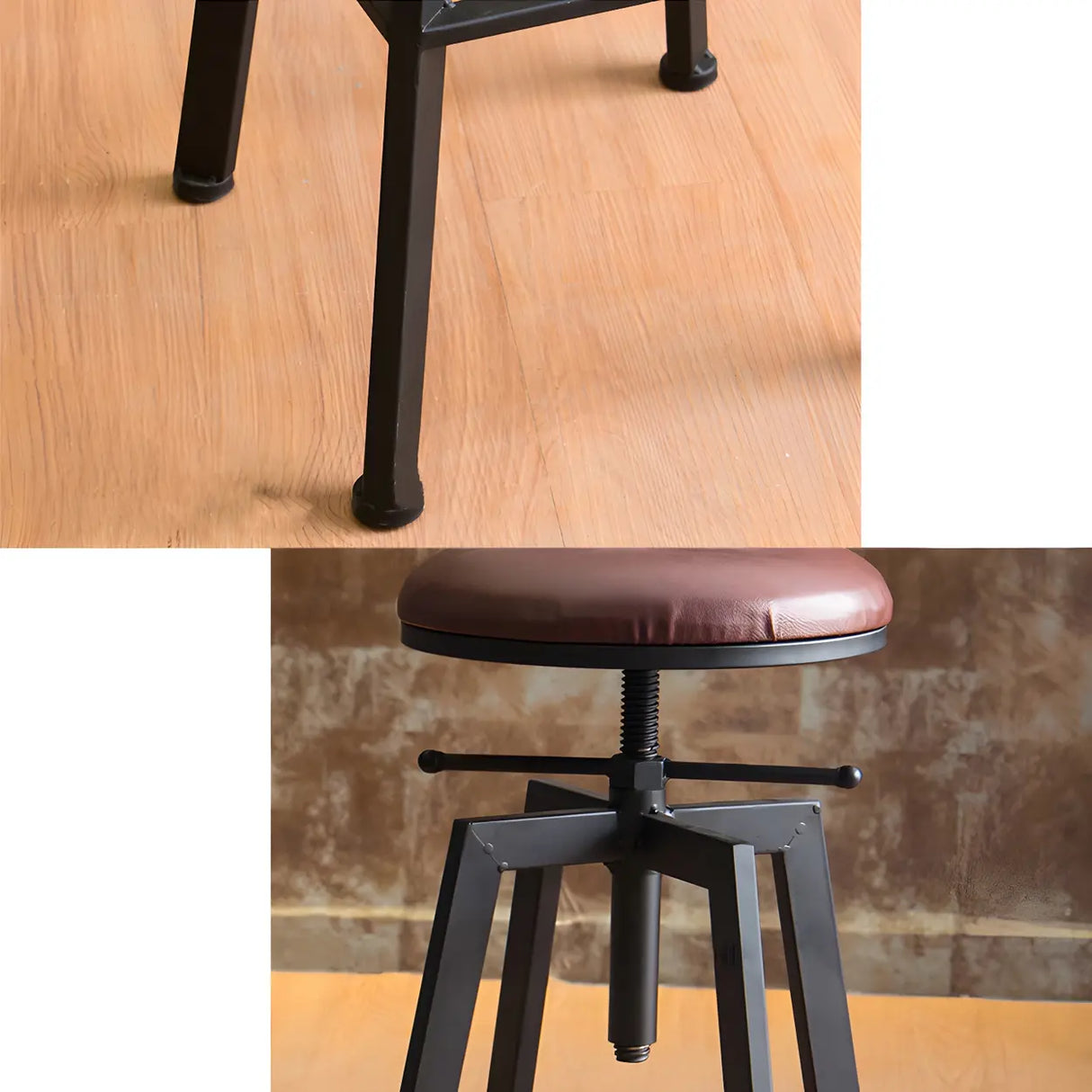 Round Wood Backless Metal Four Legs Counter Bar Stool Image - 12