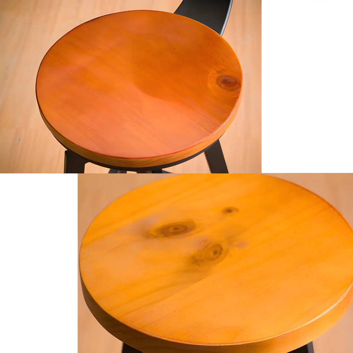 Round Wood Backless Metal Four Legs Counter Bar Stool Image - 15