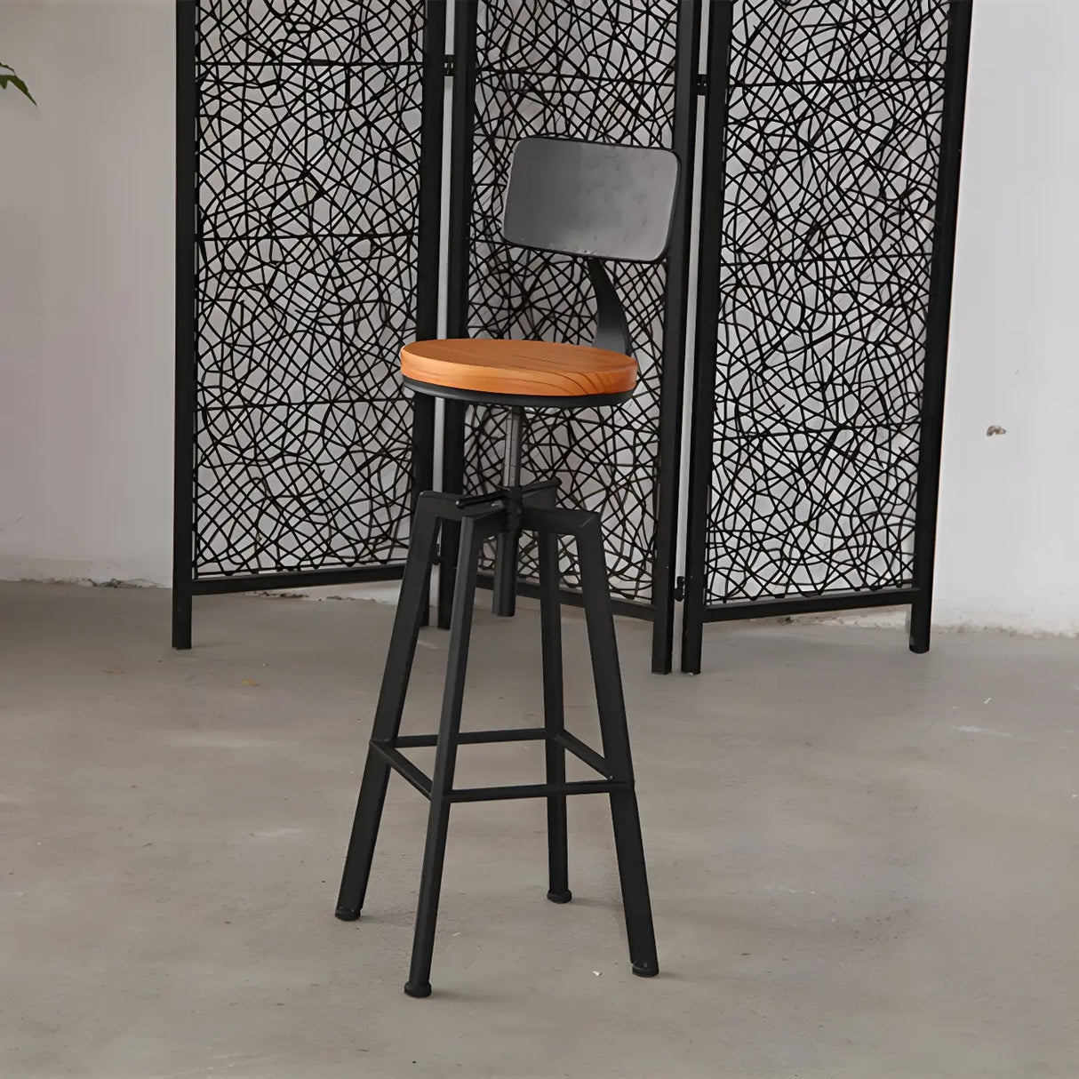 Round Wood Backless Metal Four Legs Counter Bar Stool Image - 16