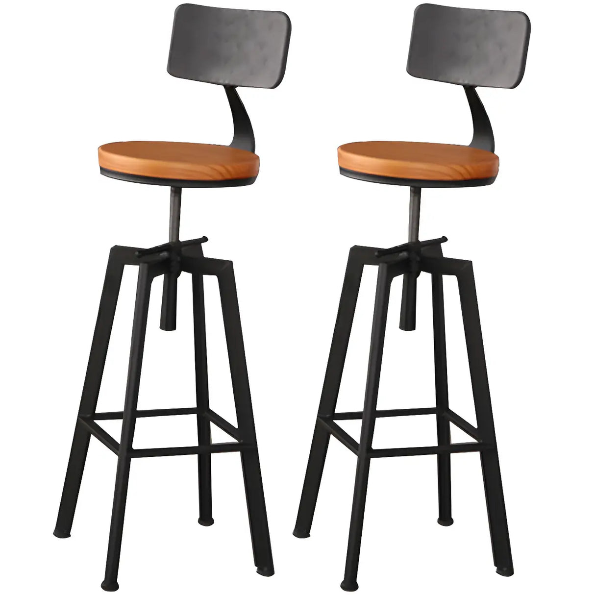 Round Wood Backless Metal Four Legs Counter Bar Stool Image - 17