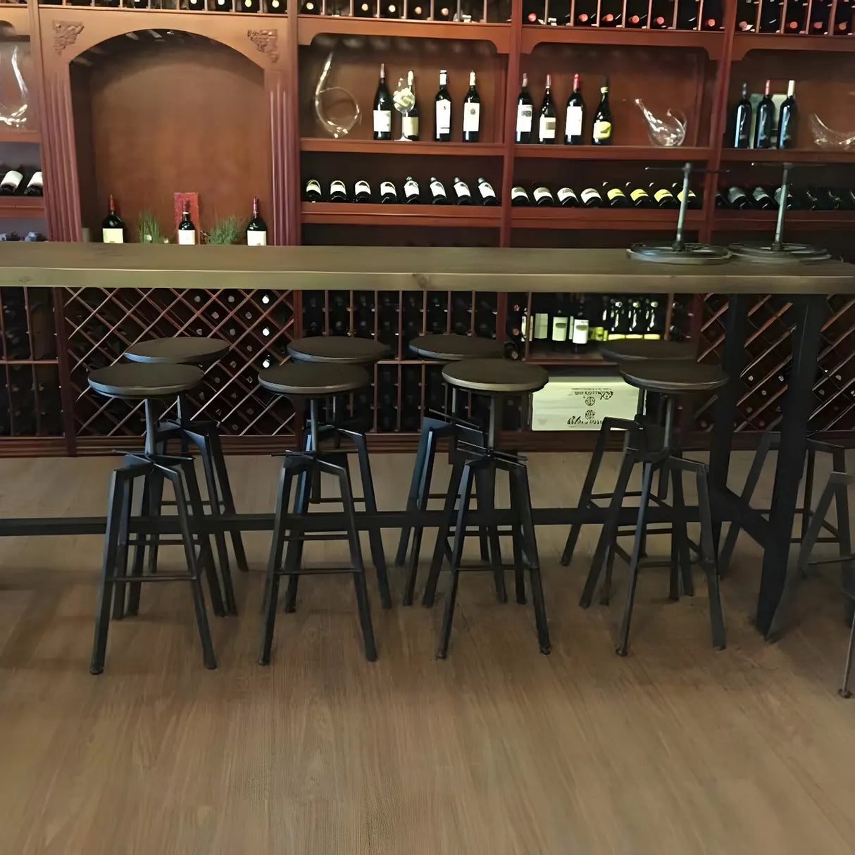 Round Wood Backless Metal Four Legs Counter Bar Stool Image - 19