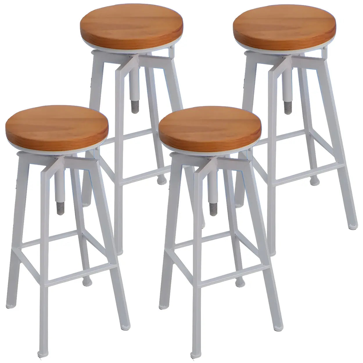 Round Wood Backless Metal Four Legs Counter Bar Stool Image - 2