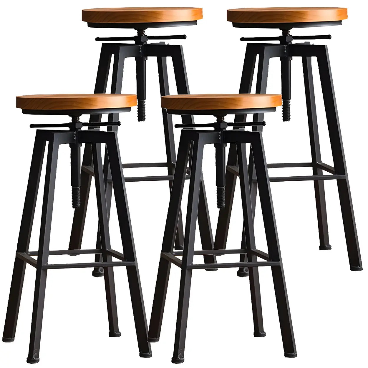 Round Wood Backless Metal Four Legs Counter Bar Stool Image - 20