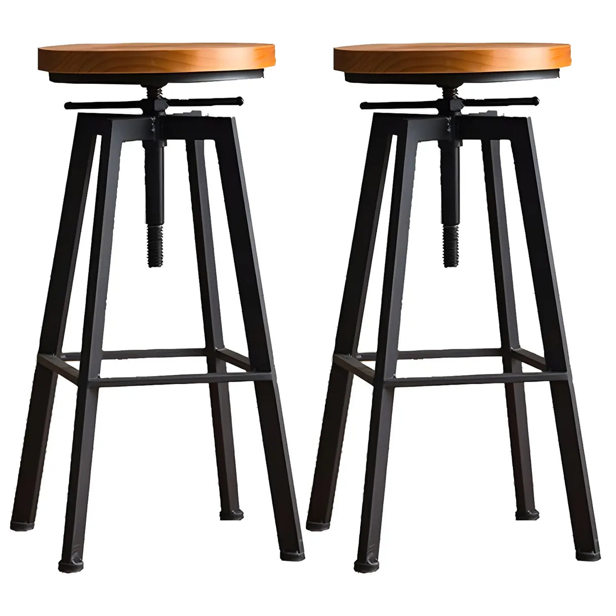 Round Wood Backless Metal Four Legs Counter Bar Stool Image - 23
