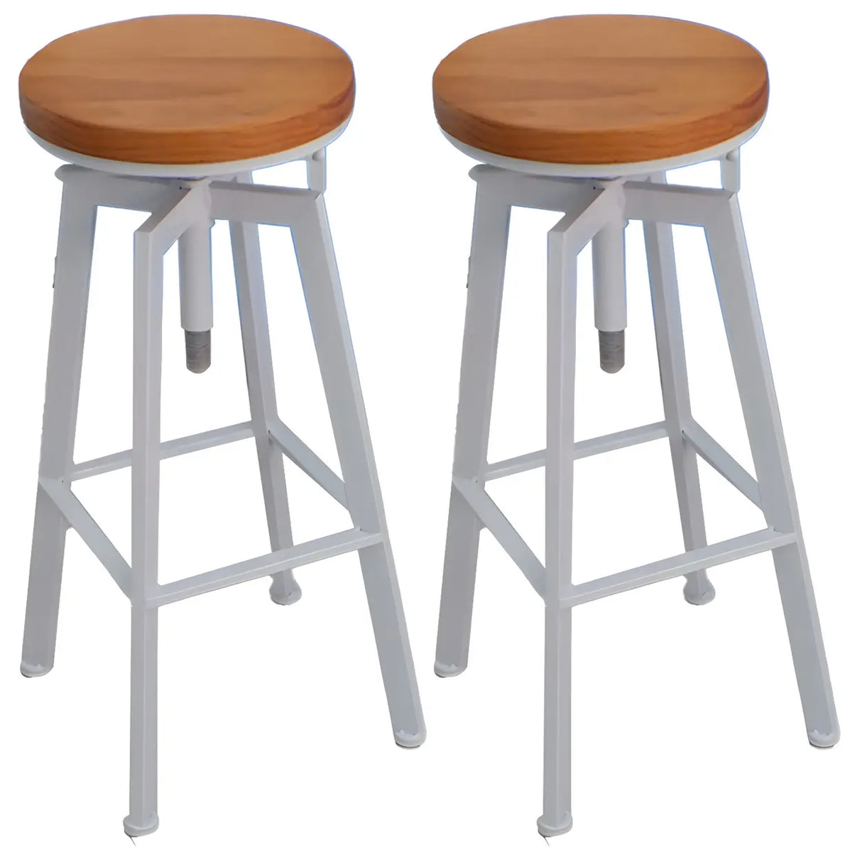 Round Wood Backless Metal Four Legs Counter Bar Stool Image - 6