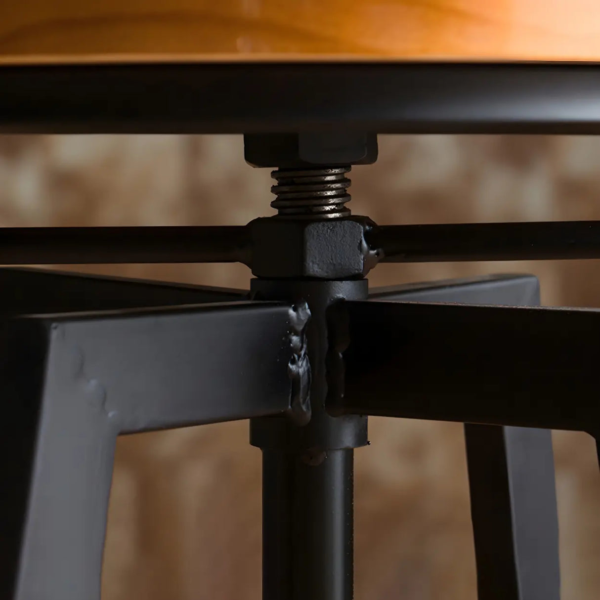 Round Wood Backless Metal Four Legs Counter Bar Stool Image - 8