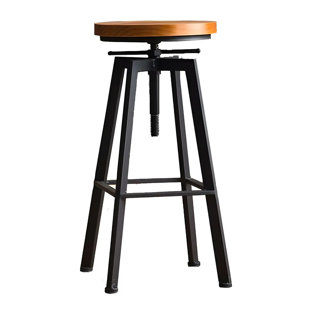 Round Wood Backless Metal Four Legs Counter Bar Stool Image - 9