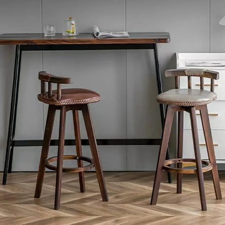 Round Wood Frame Faux Leather Backrest Pine Bar Stool Image - 1