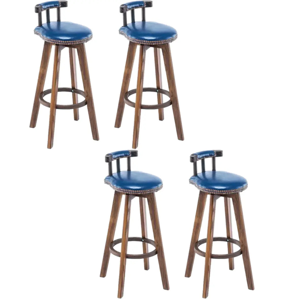 Round Wood Frame Faux Leather Backrest Pine Bar Stool Image - 11