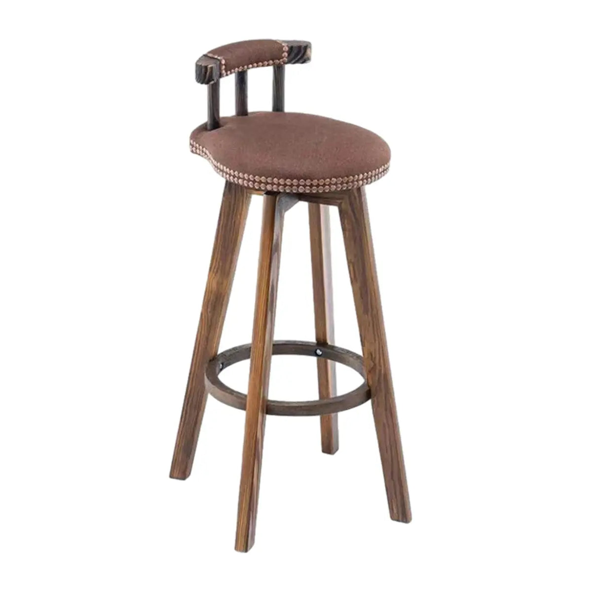 Round Wood Frame Faux Leather Backrest Pine Bar Stool Image - 13