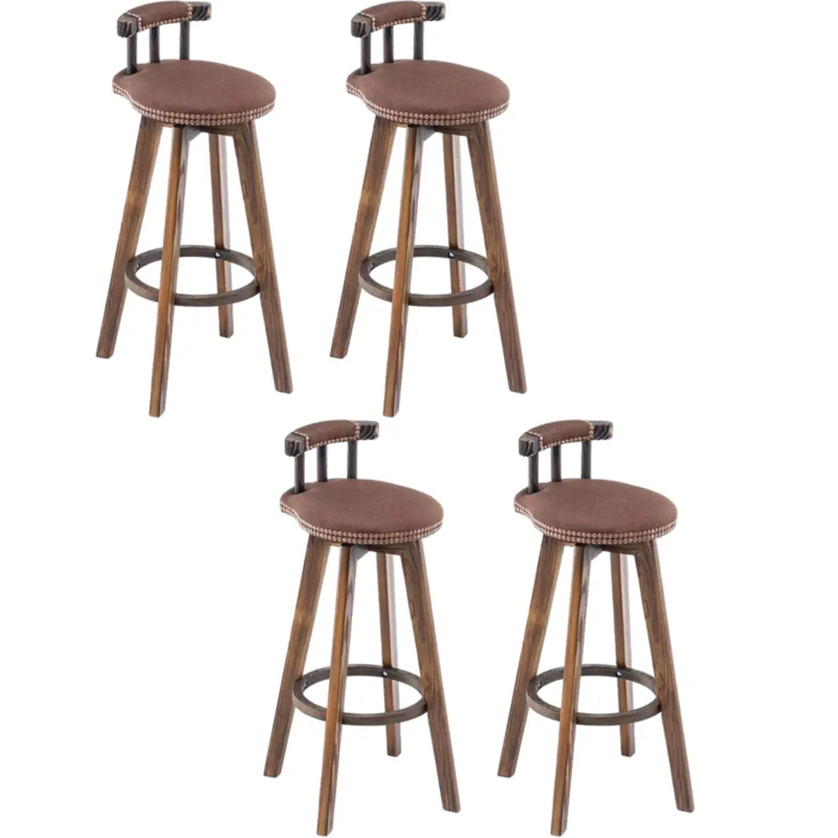 Round Wood Frame Faux Leather Backrest Pine Bar Stool Image - 14