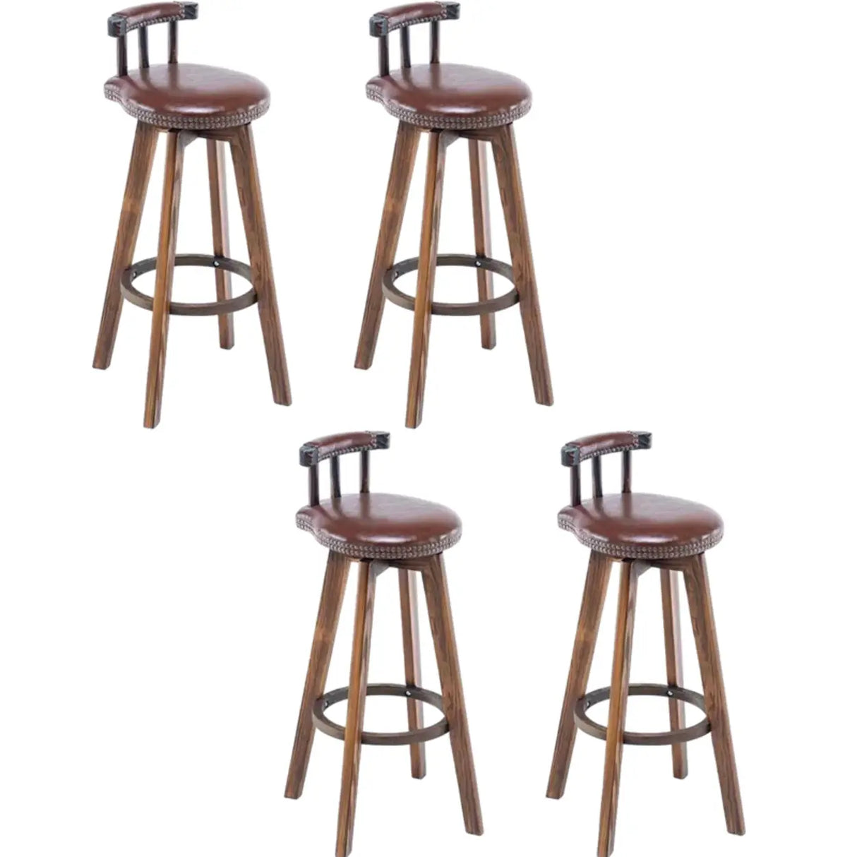 Round Wood Frame Faux Leather Backrest Pine Bar Stool Image - 16