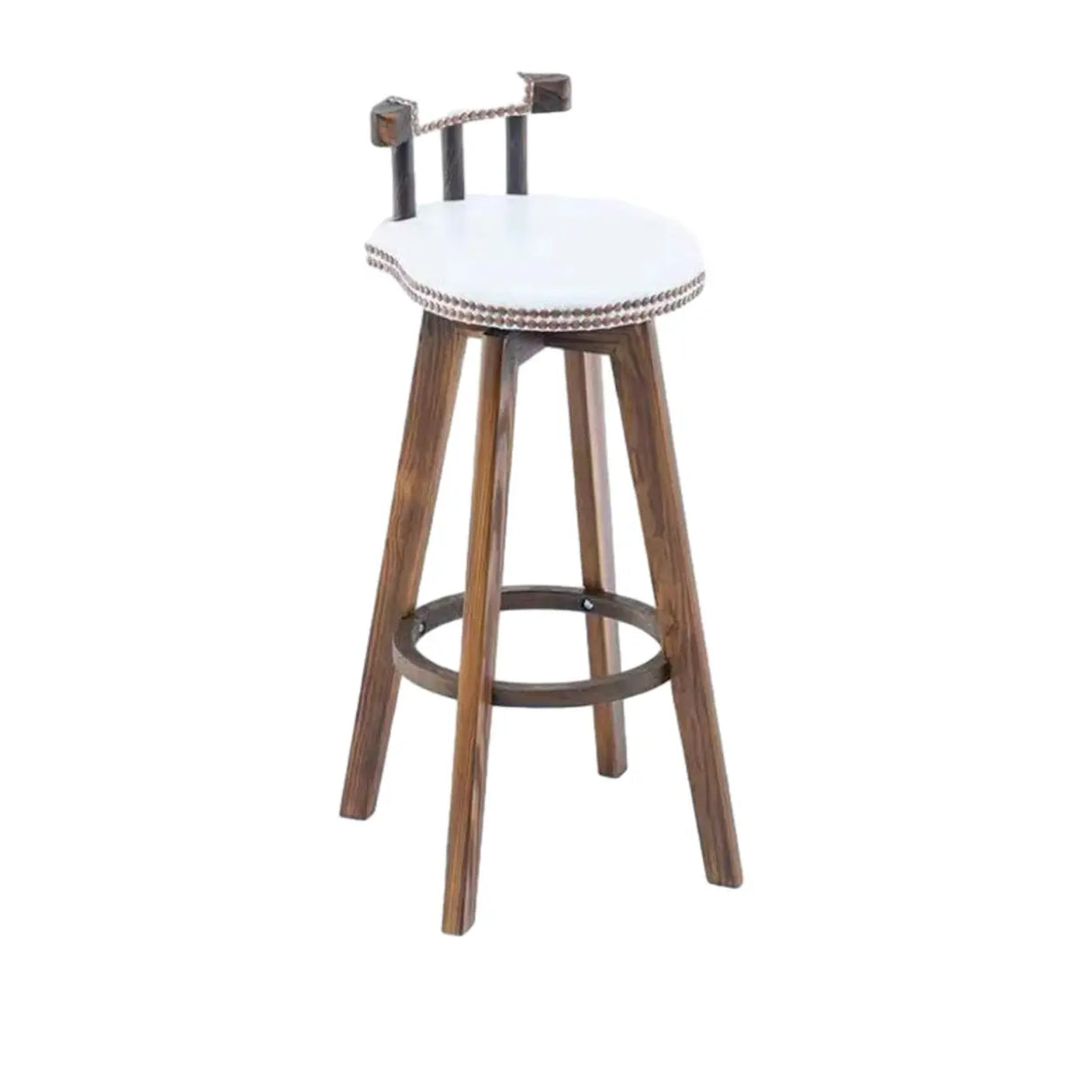 Round Wood Frame Faux Leather Backrest Pine Bar Stool Image - 17