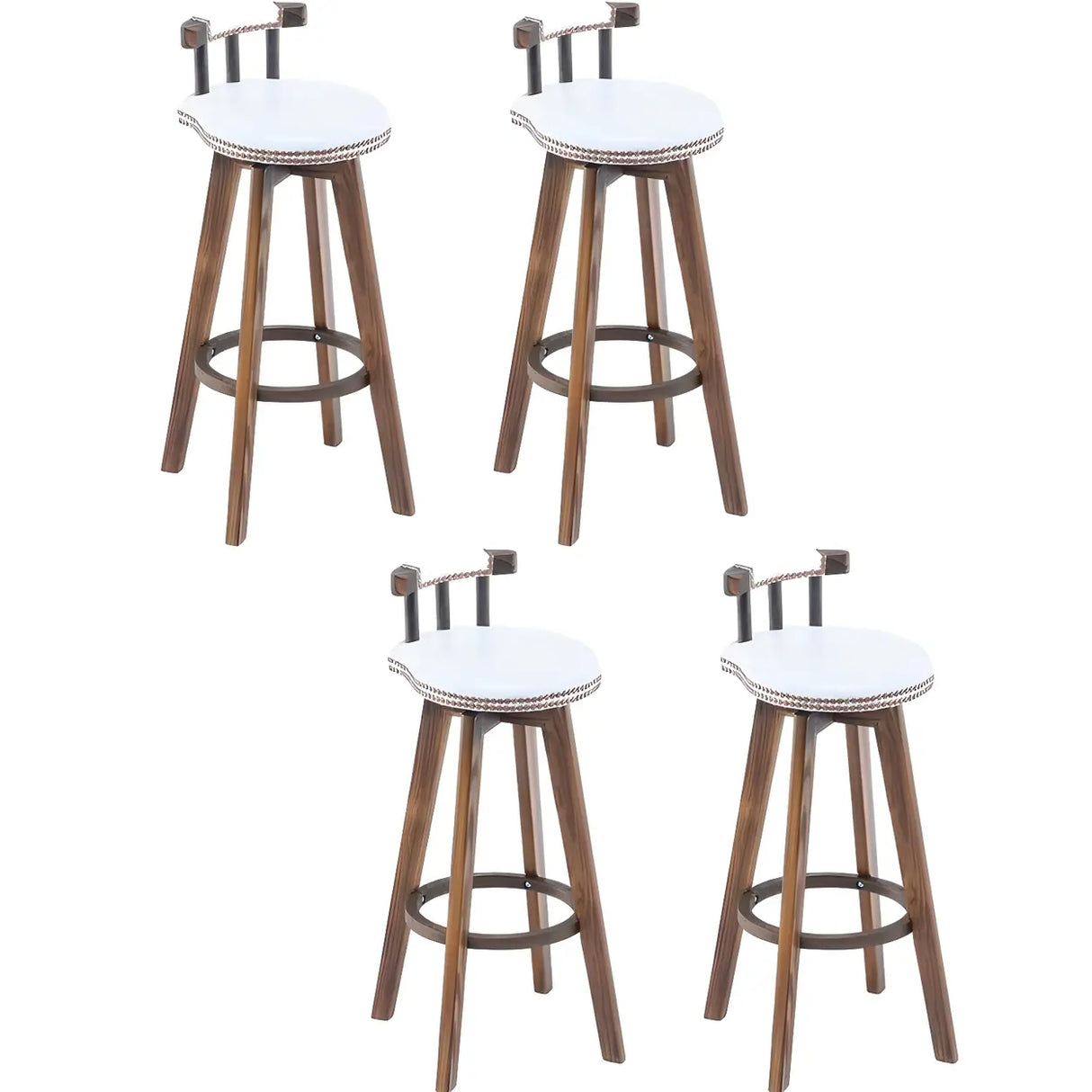 Round Wood Frame Faux Leather Backrest Pine Bar Stool Image - 18