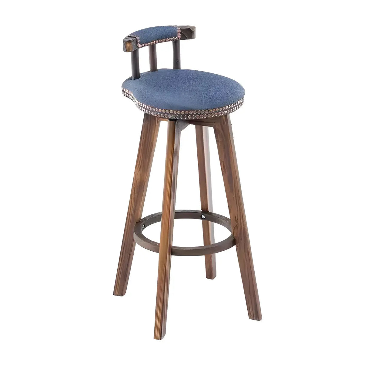 Round Wood Frame Faux Leather Backrest Pine Bar Stool Image - 19
