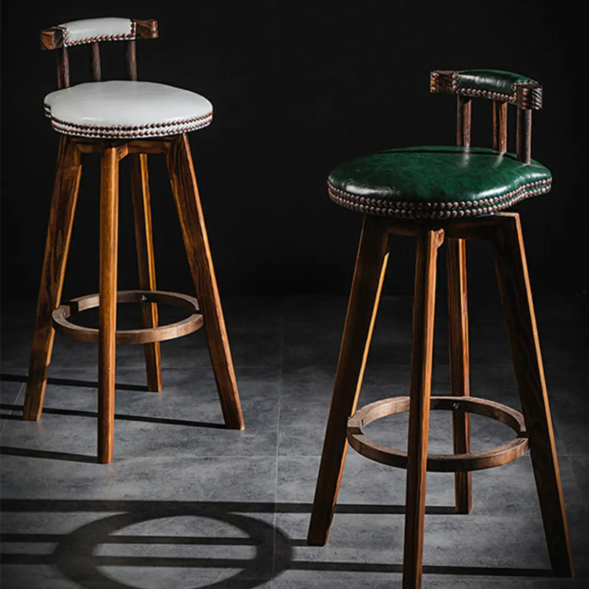 Round Wood Frame Faux Leather Backrest Pine Bar Stool Image - 2