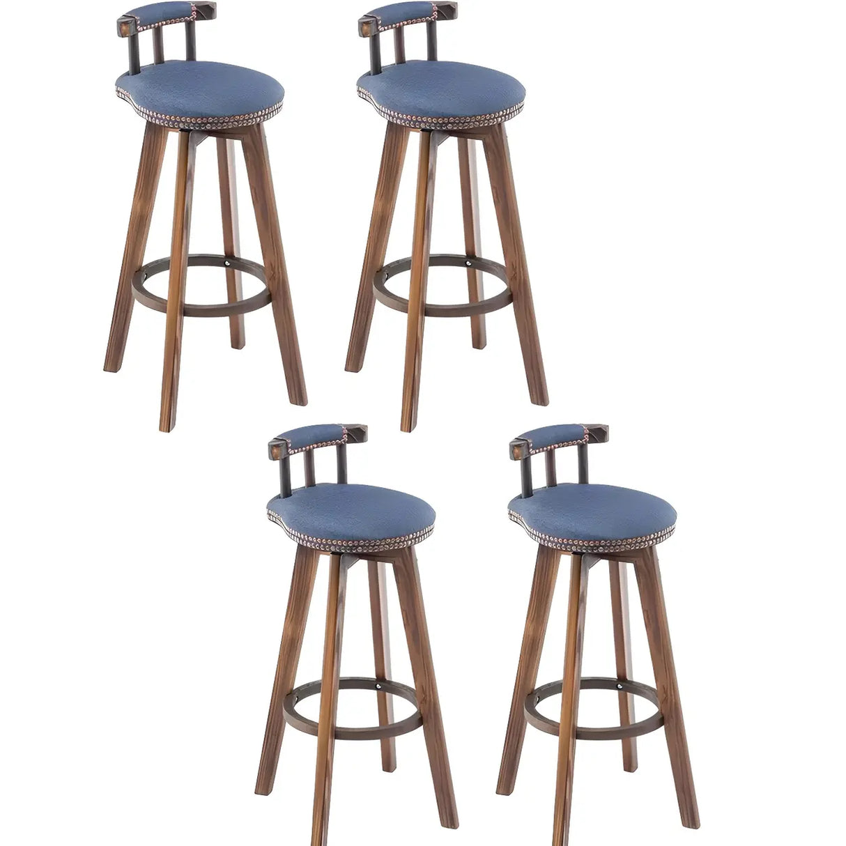 Round Wood Frame Faux Leather Backrest Pine Bar Stool Image - 20