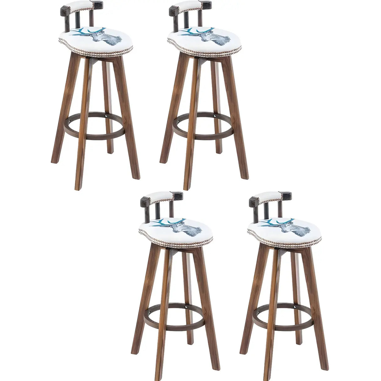 Round Wood Frame Faux Leather Backrest Pine Bar Stool Image - 22