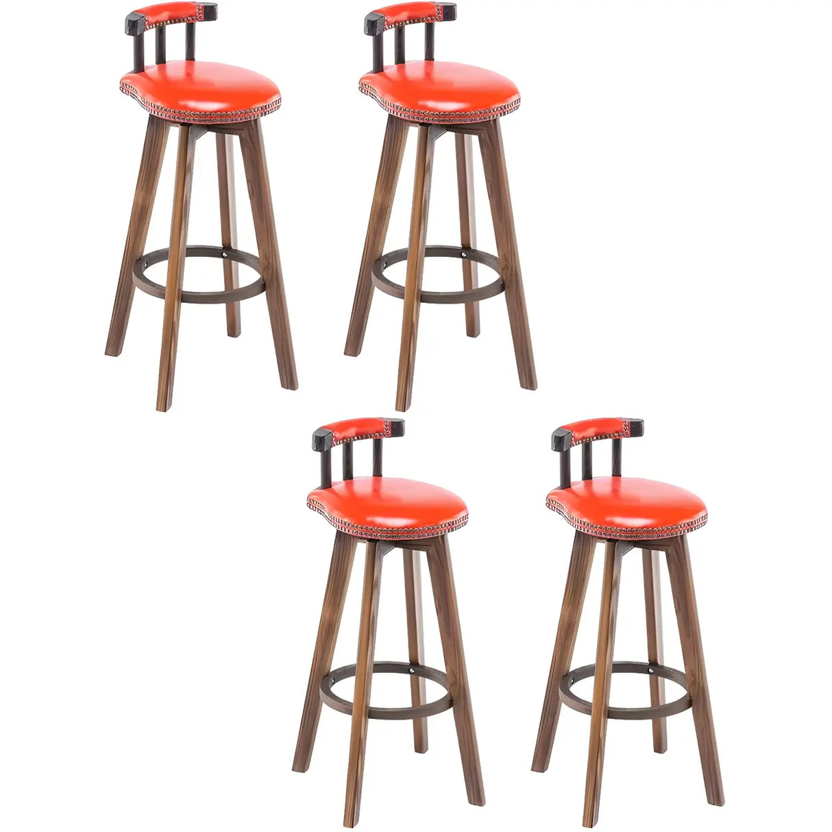 Round Wood Frame Faux Leather Backrest Pine Bar Stool Image - 24