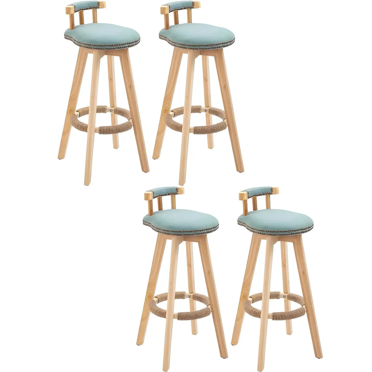 Round Wood Frame Faux Leather Backrest Pine Bar Stool Image - 26