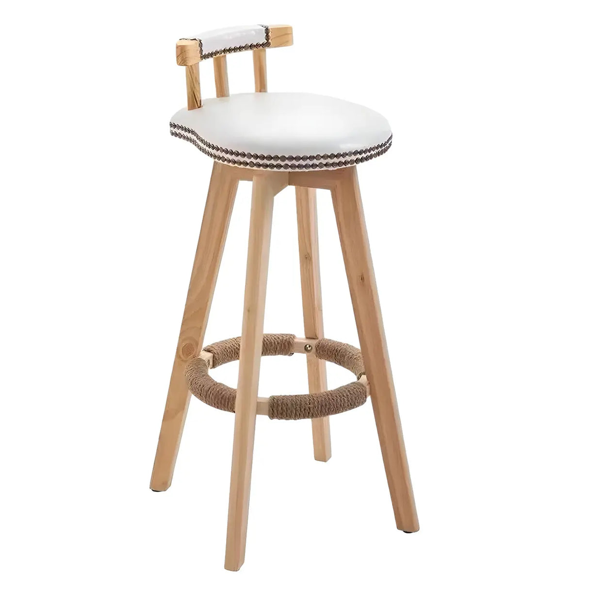 Round Wood Frame Faux Leather Backrest Pine Bar Stool Image - 27