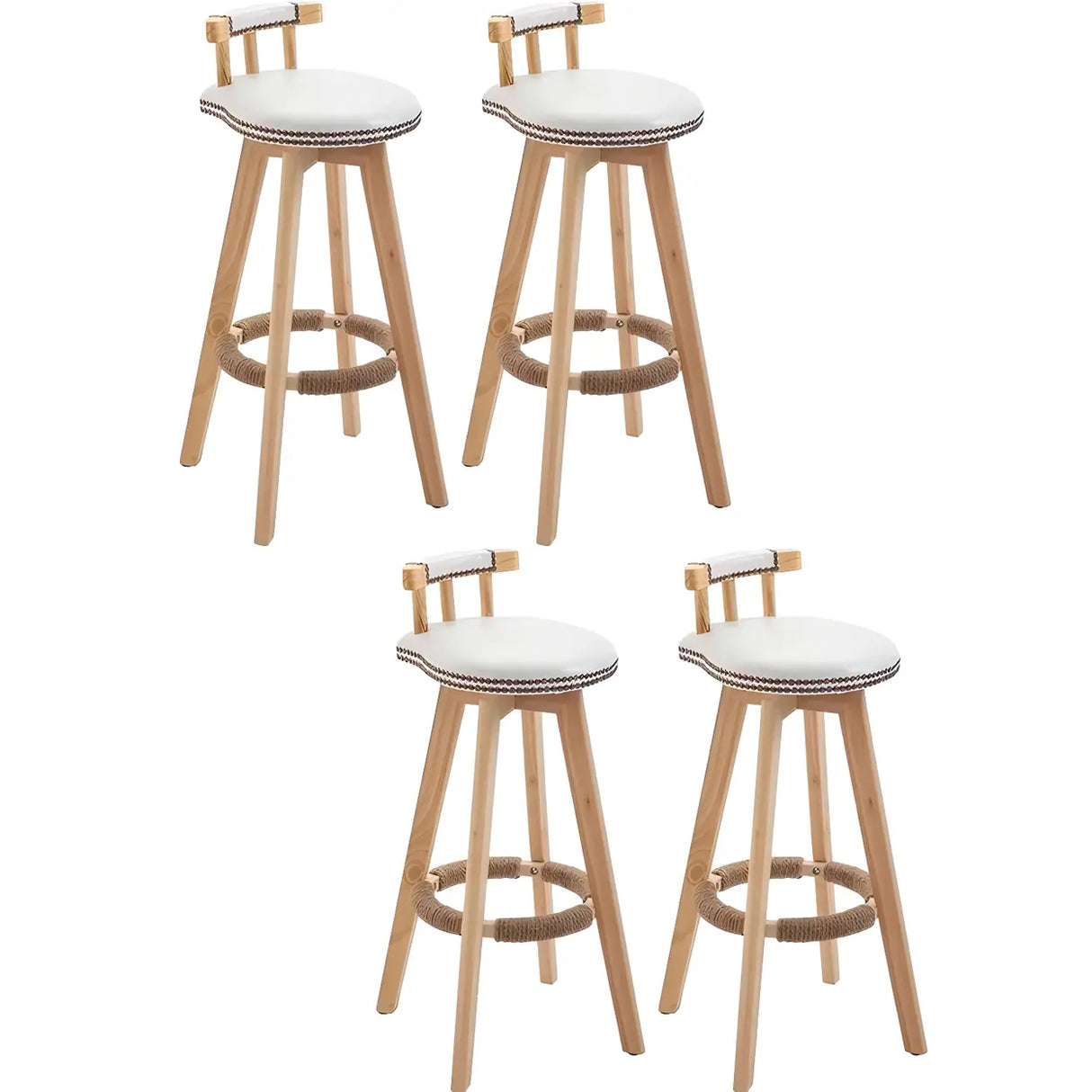 Round Wood Frame Faux Leather Backrest Pine Bar Stool Image - 28