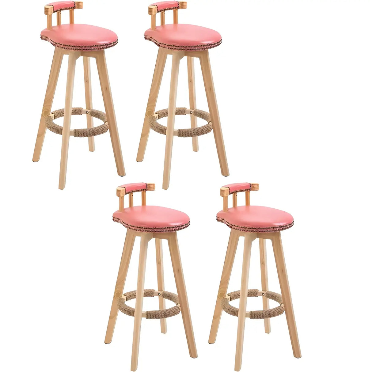 Round Wood Frame Faux Leather Backrest Pine Bar Stool Image - 30