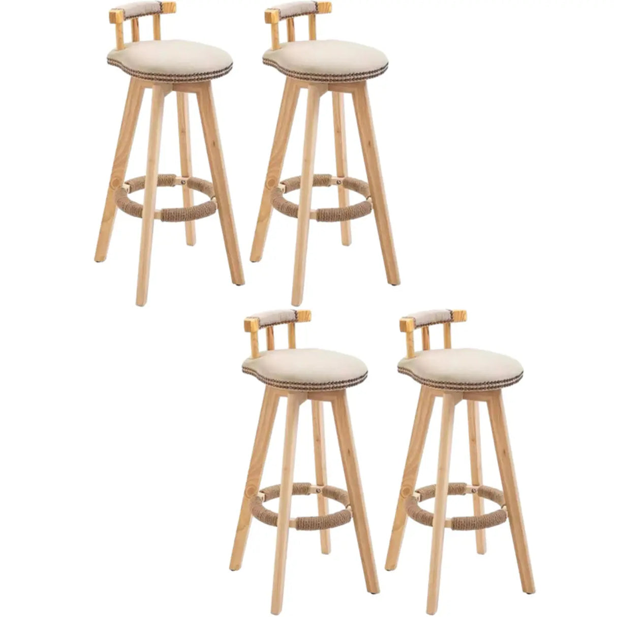 Round Wood Frame Faux Leather Backrest Pine Bar Stool Image - 32