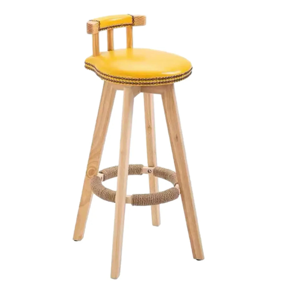 Round Wood Frame Faux Leather Backrest Pine Bar Stool Image - 33