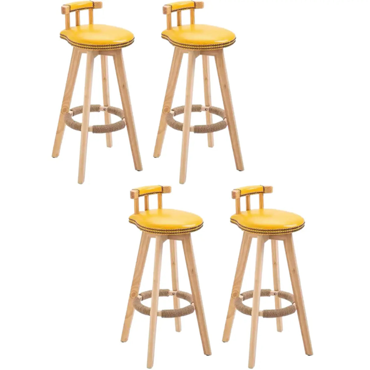 Round Wood Frame Faux Leather Backrest Pine Bar Stool Image - 34